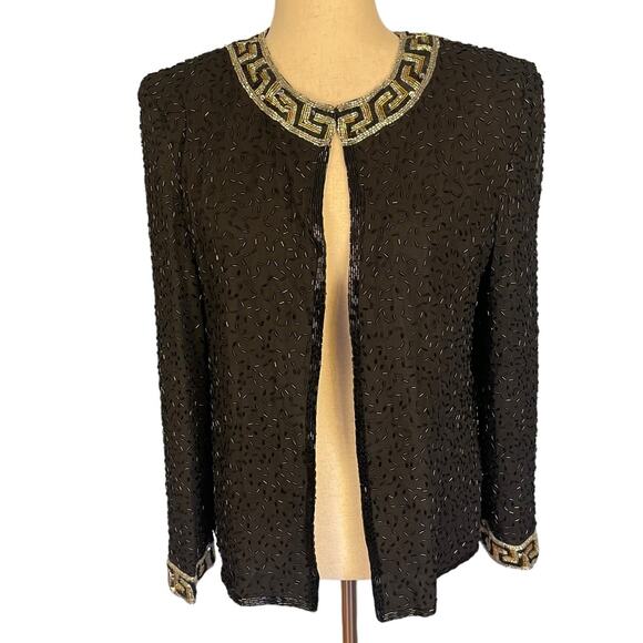 Talbots Vintage 80's Beaded Sequin Silk Jacket Black Women's Small - Picture 2 of 7